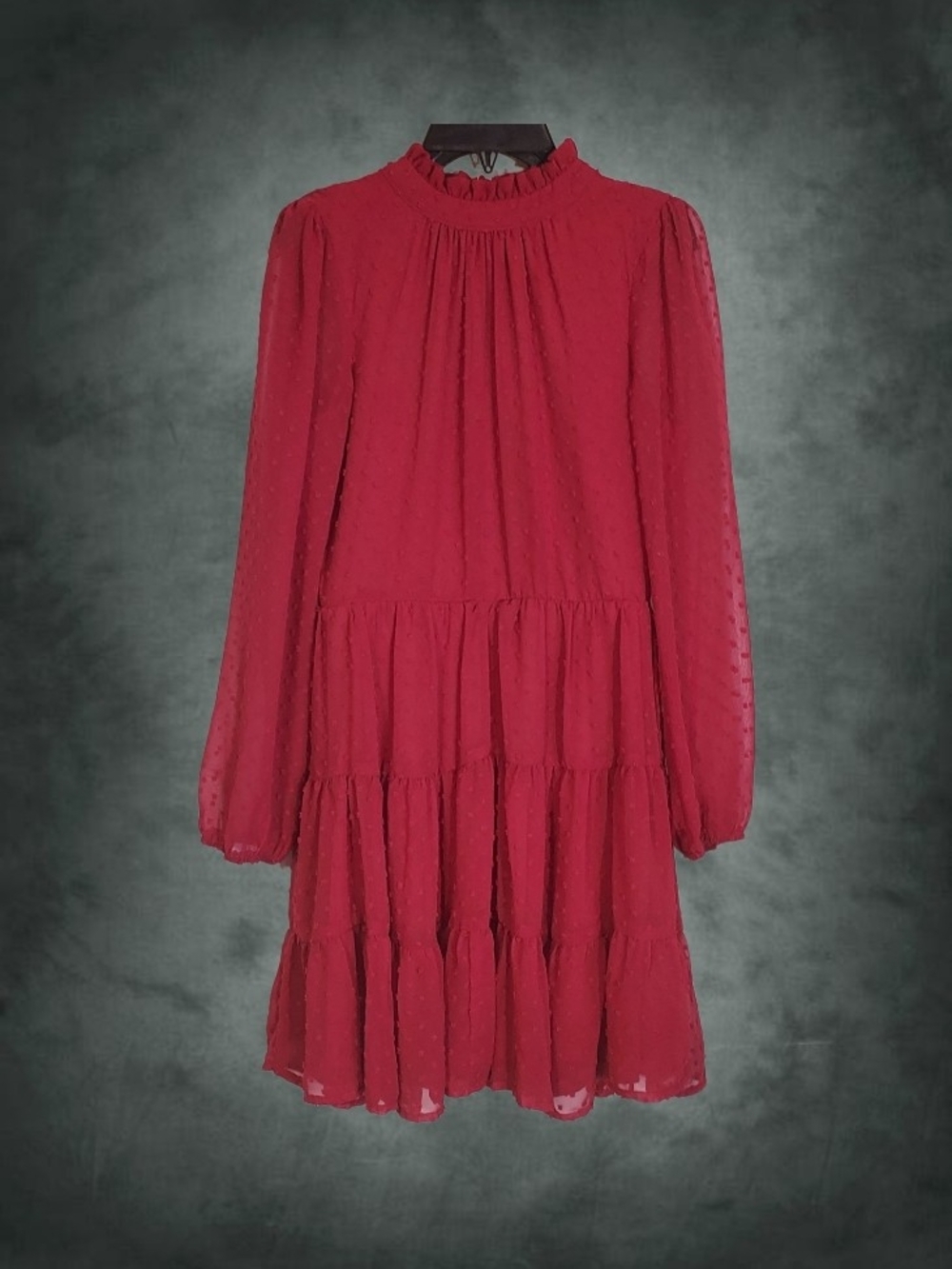 Altar'd State Red Swiss Dot Mock Neck Tiered Mini Dress - Size S